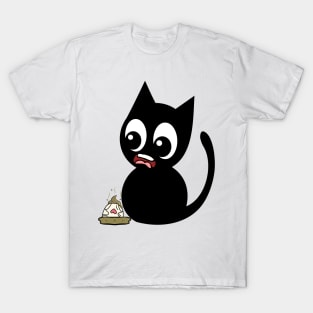 Funny black Cat steps on a dirty diaper T-Shirt